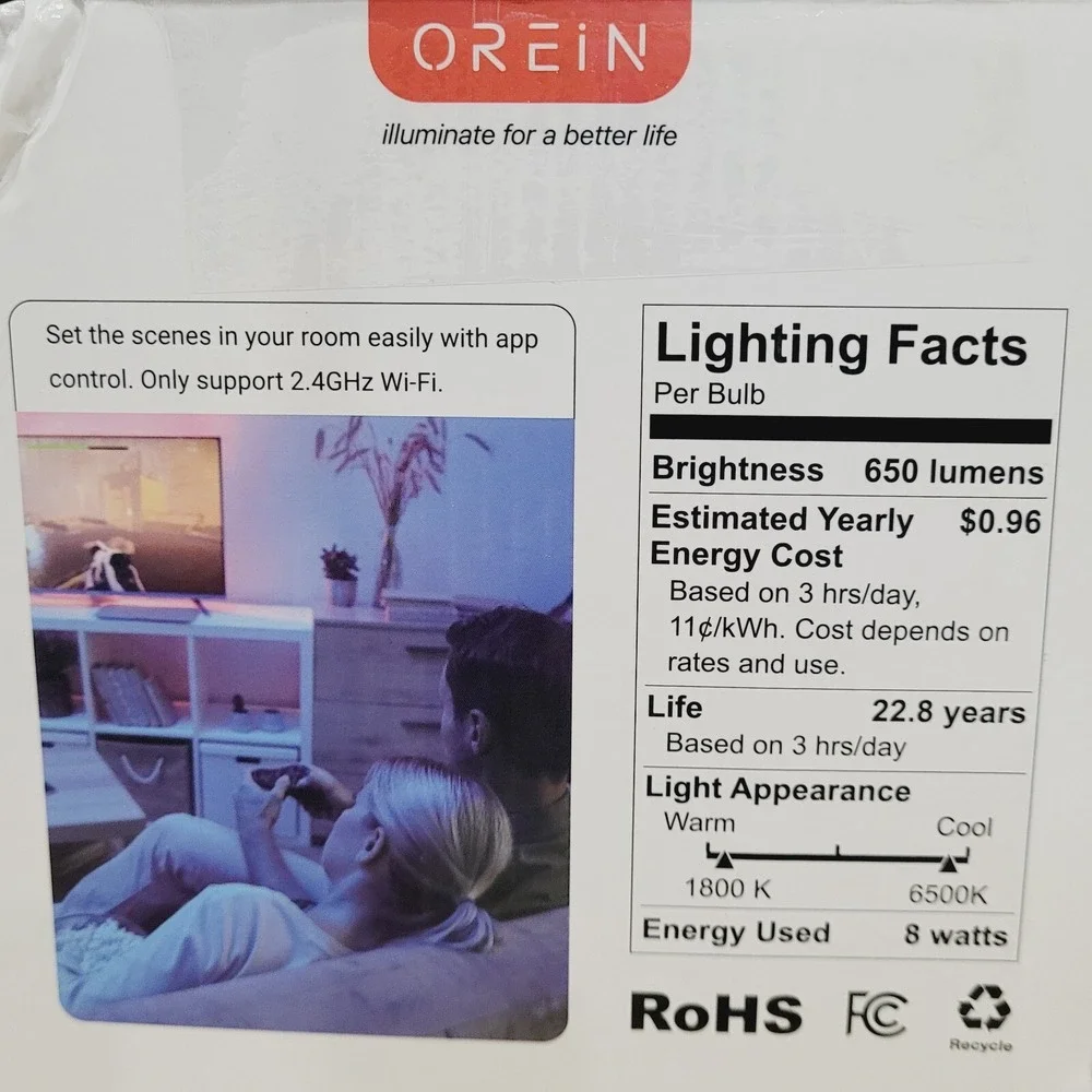 OREiN Matter BR30 Smart LED Bulb‎ 4-Pack E26 WiFi Color Change Music Sync
